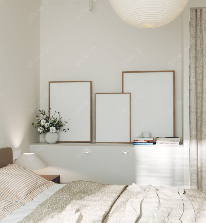 Set of 3 Wood Frame Mockup with Reflection,5x7 Frame Mock-Up,Art Print Display