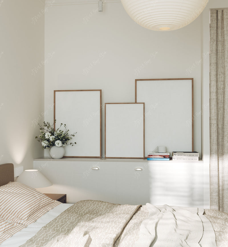 Set of 3 Wood Frame Mockup with Reflection,5x7 Frame Mock-Up,Art Print Display