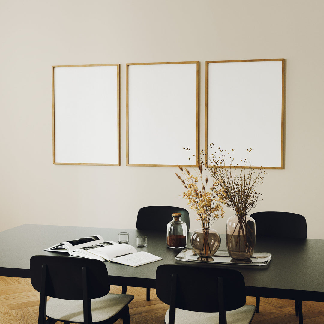 Set of 3 Wood Frame Mockups in Dining Room,3x4 Ratio Frame Mock-Up