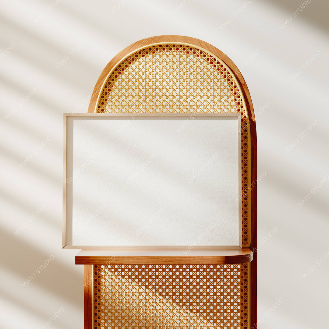 Horizontal Wood Frame Mockup,Minimalist 4x3 Ratio Picture Frame Mock-Up,Art Print Display