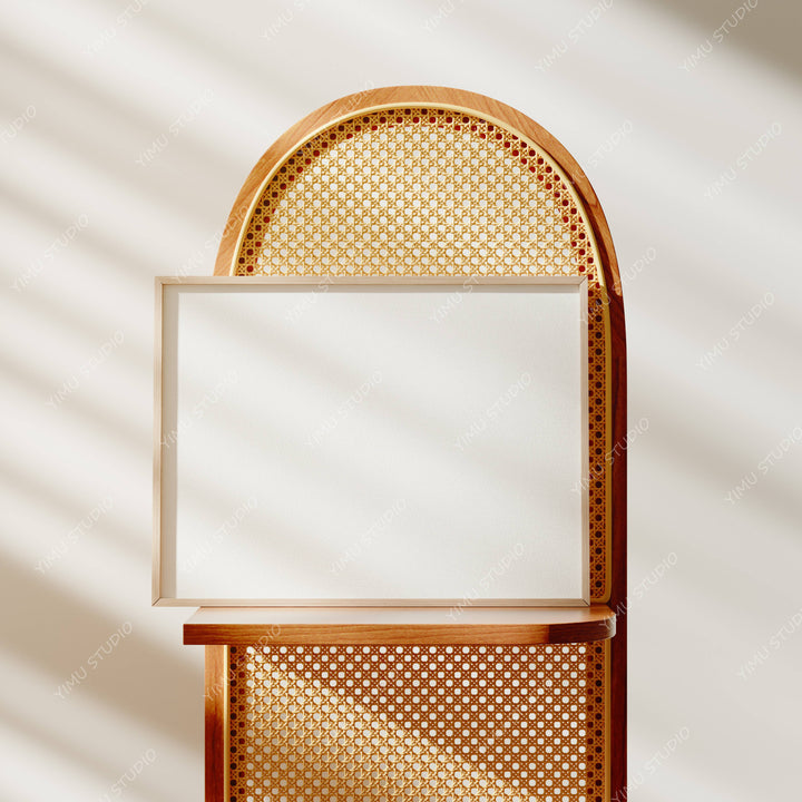 Horizontal Wood Frame Mockup,Minimalist 4x3 Ratio Picture Frame Mock-Up,Art Print Display
