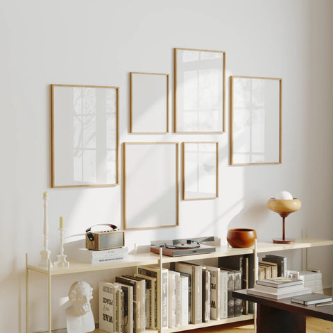 Gallery wall video mockup for multiple 3x4 frame art prints and poster sets