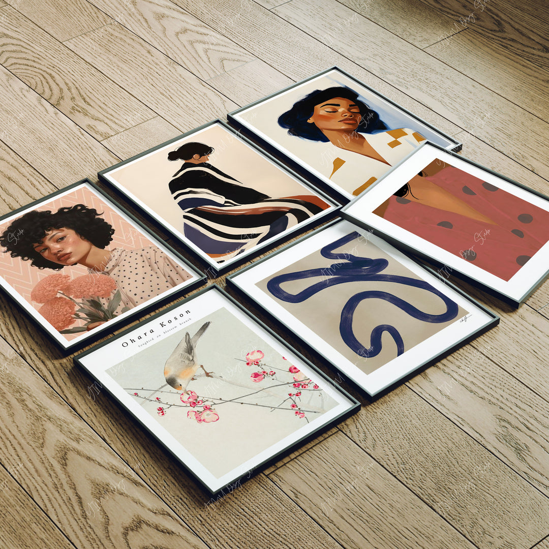 Set of 6 Black Frame Mockup on Wood Floor with Reflection,3x4 Picture Frame Mockup