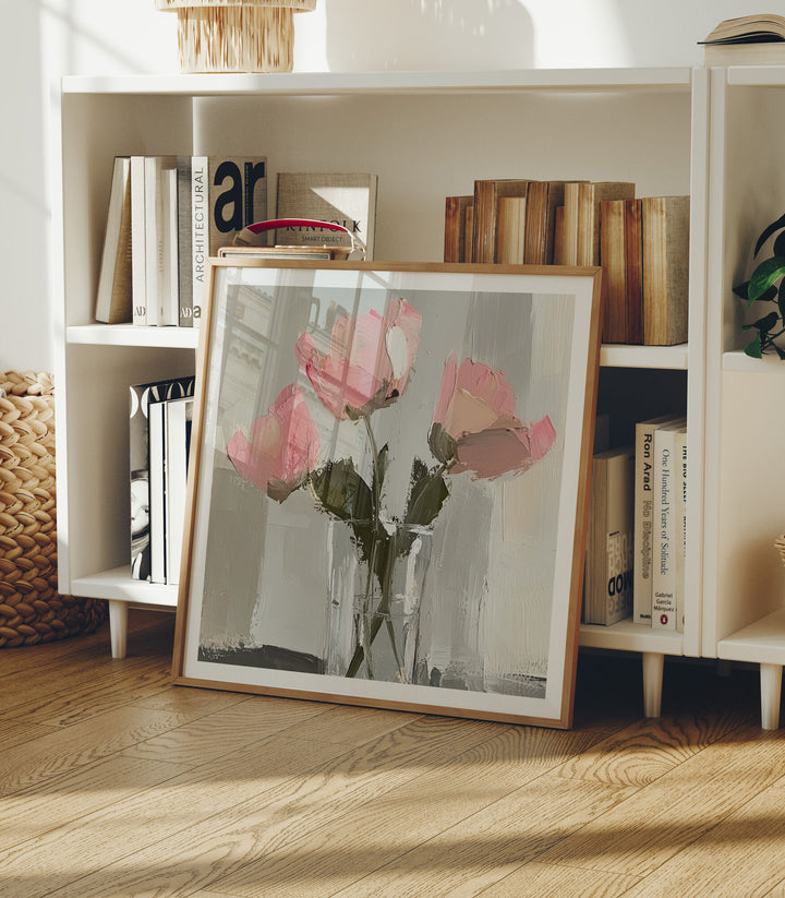 Square Wood Frame Mockup in home Interior with Reflection,Digital Art Display