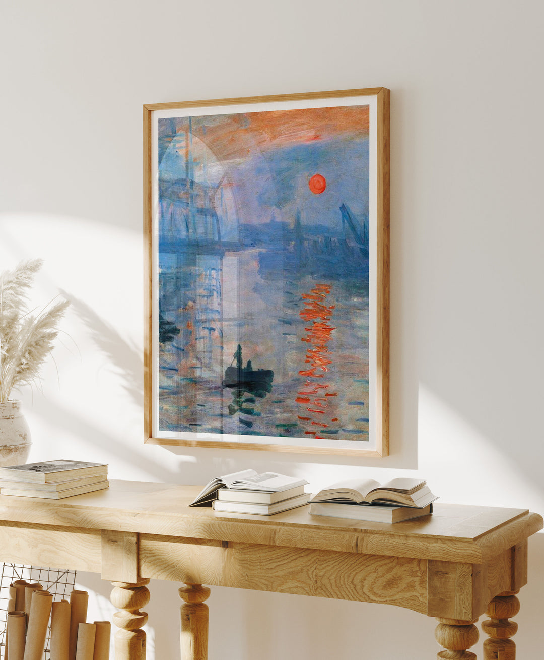 Wood Frame Mockup in Living Room,3x4 Ratio Frame Mock-Up with Reflection