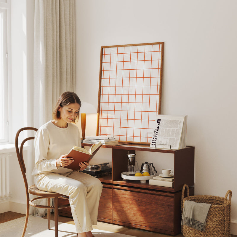 Wood Frame Mockup in Living Room,3x4 Ratio Frame Mock-Up With Person,Picture Frame Mockup