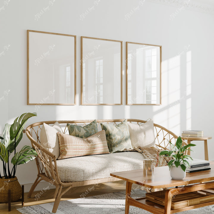 Set of 3 Wood Frame Mockup in Living Room,5x7 Frame Mock-Up,Wall Art Mockup