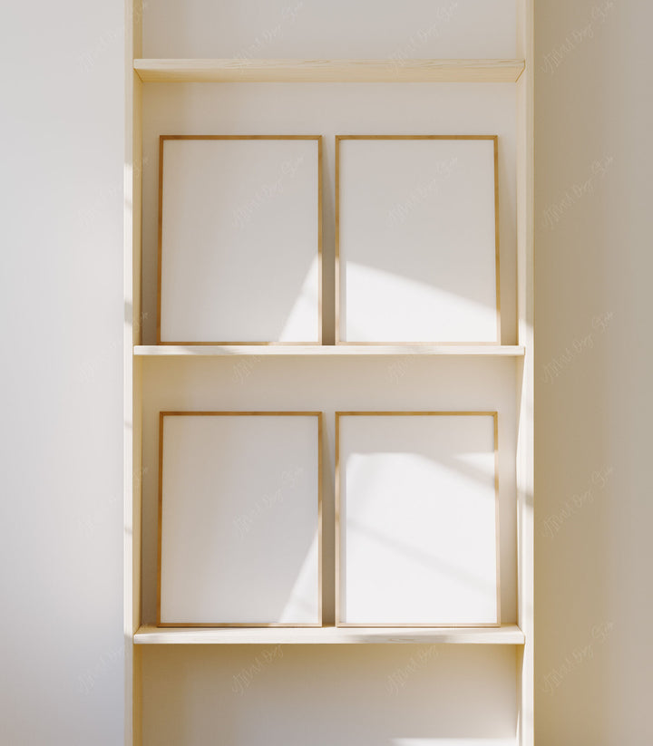 Set of 4 Gallery Art Frame Mockup,3x4 Wood Frame Mock-up,Picture Frame Mockup