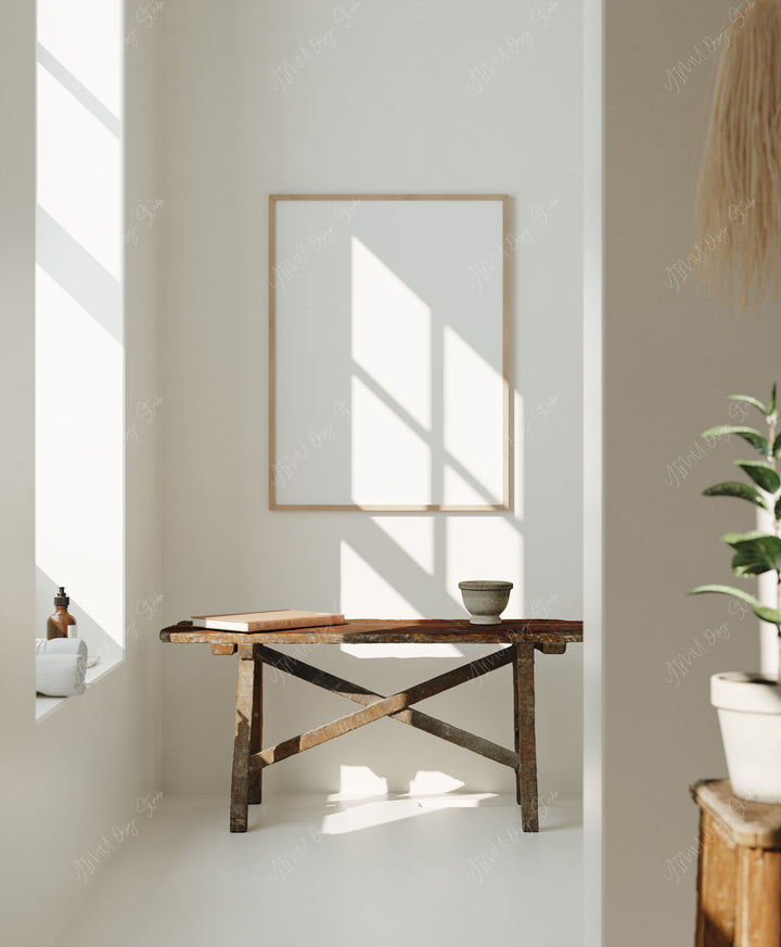 Wood Frame Mockup in home Interior,3x4 Ratio Frame Mock-Up,Picture Frame Mockup