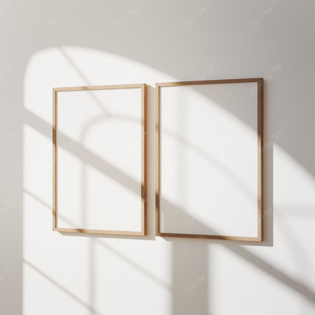 2 Wood Frame Mockup with Reflection,Minimalist 3x4 Wall Art Frame Mock-Up