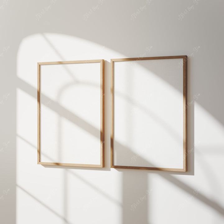 2 Wood Frame Mockup with Reflection,Minimalist 3x4 Wall Art Frame Mock-Up