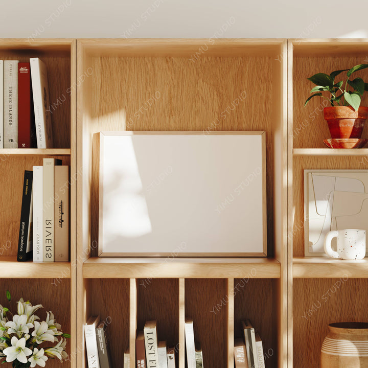 Horizontal Wood Frame Mockup in Living Room,Minimal Interior Art Mockup