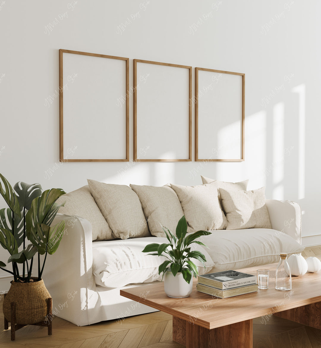 Set of 3 Wood Frame Mockup in Living Room,5x7 Frame Mock-Up,Art Print Display