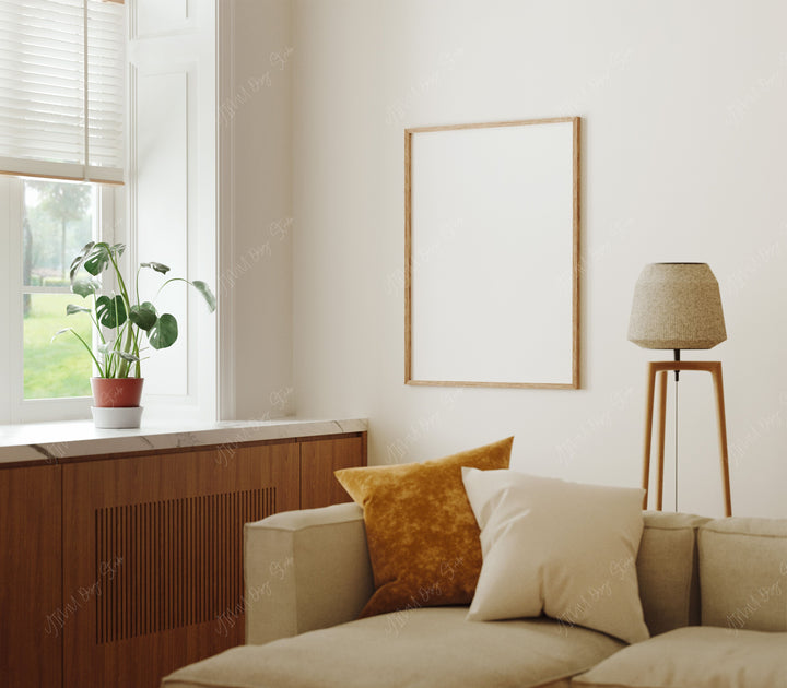 3x4 Wood Frame Mockup in Living Room,Art Print Mockup,Realistic Mockup