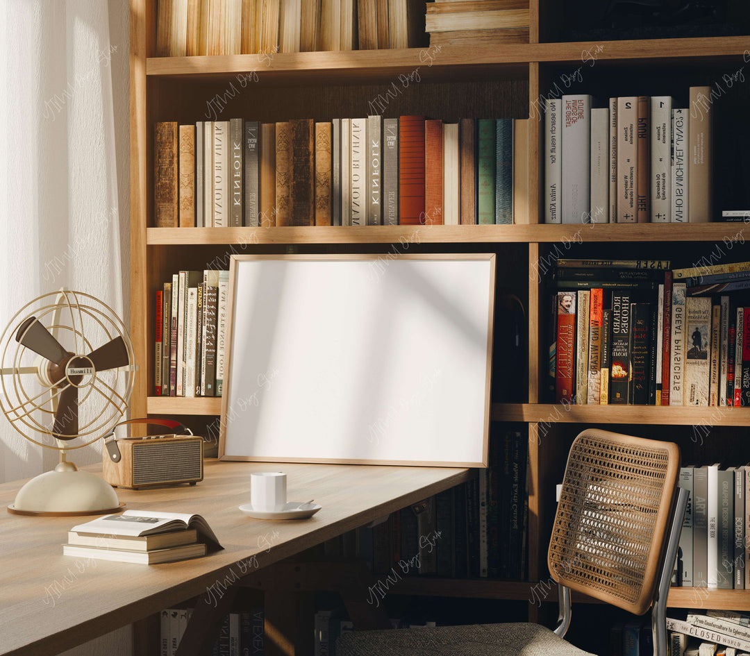 Horizontal Wood Frame Mockup in Living Room,4x3 Ratio Print Poster Mockup