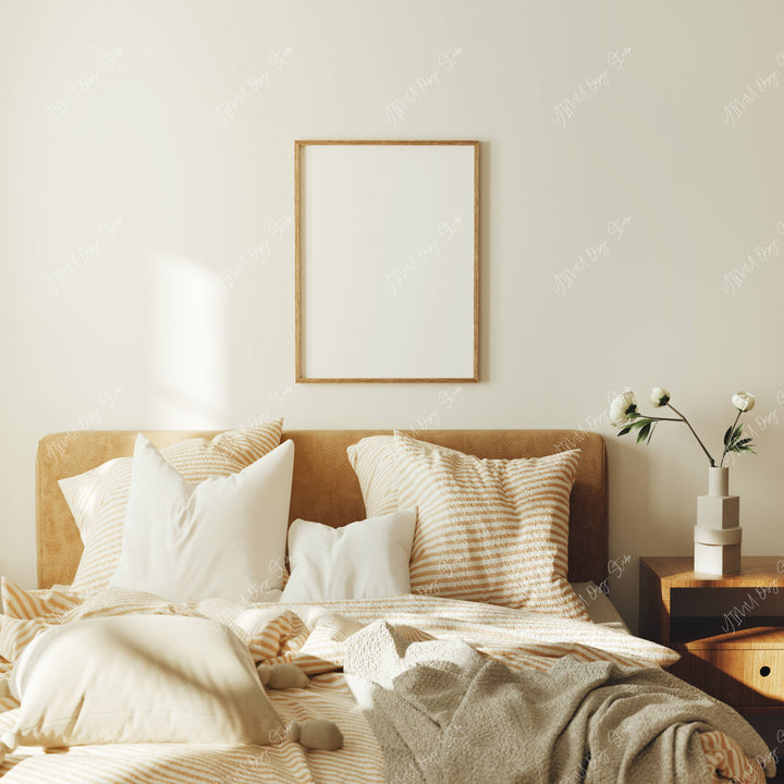 3x4 Wood Frame Mockup in Bedroom,Wall Art Mockup,Interior Art Mockup