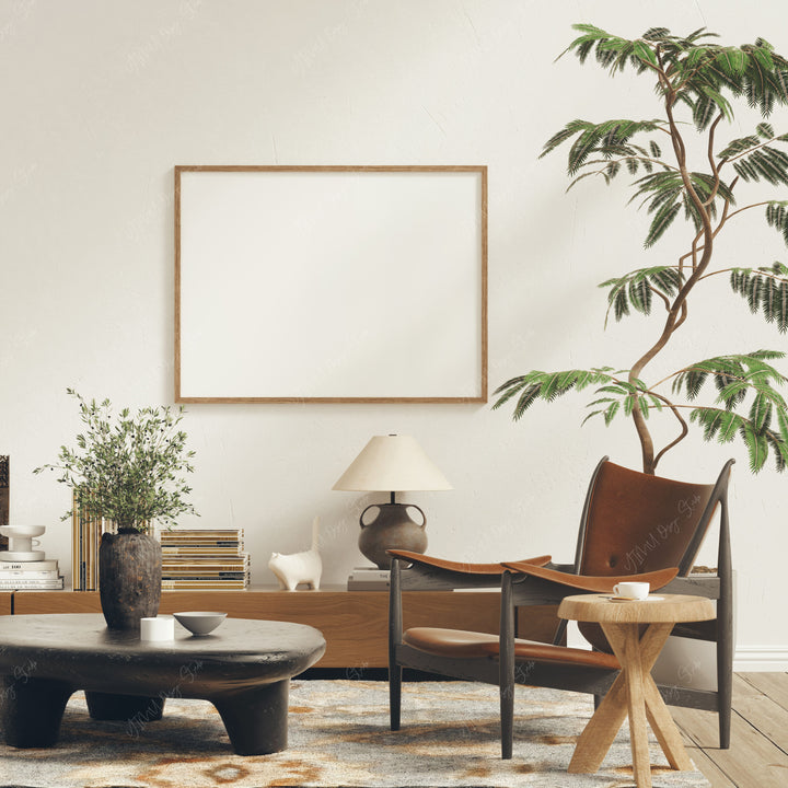 Horizontal Wood Frame Mockup in home Interior,4x3 Frame Mock-Up