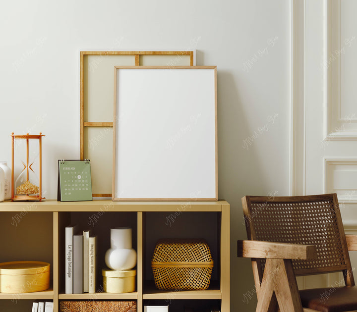 3x4 Wood Frame Mockup in Living Room,Minimal Interior Art Mockup