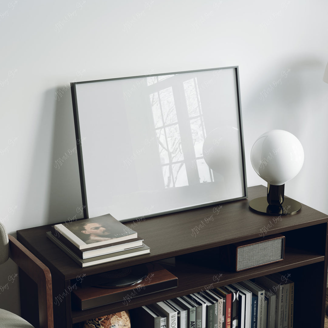 Black Frame Mockup in home Interior,4x3 Horizontal Frame Mock-Up with Reflection,Wall Art Mockup