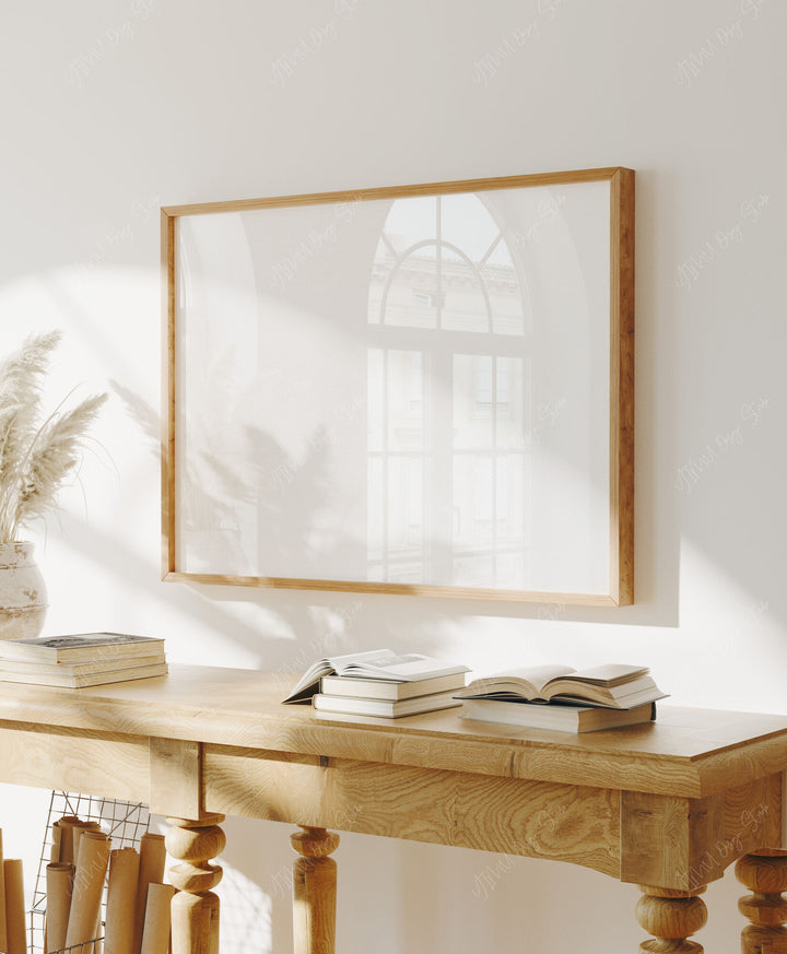 Wood Frame Mockup in home Interior,4x3 Horizontal Frame Mock-Up with Reflection