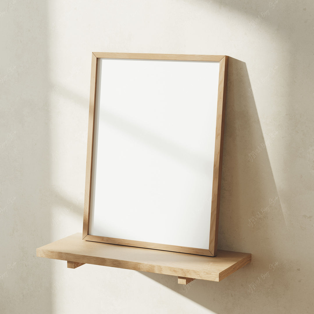 Wood Frame Mockup with Reflection,3x4 Ratio Frame Mock-Up,Picture Frame Mockup