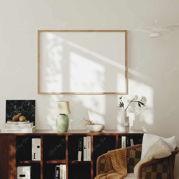 Horizontal Wood Frame Mockup in Home Interior,DIN A Ratio Picture Frame Mockup,Art Print Mockup