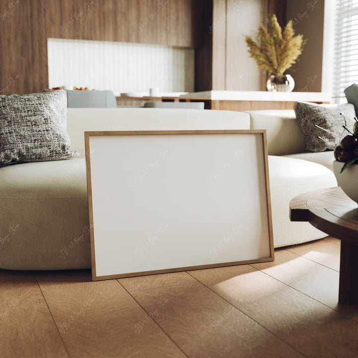 Wood Frame Mockup in Living Room,7x5 Horizontal Frame Mock-Up