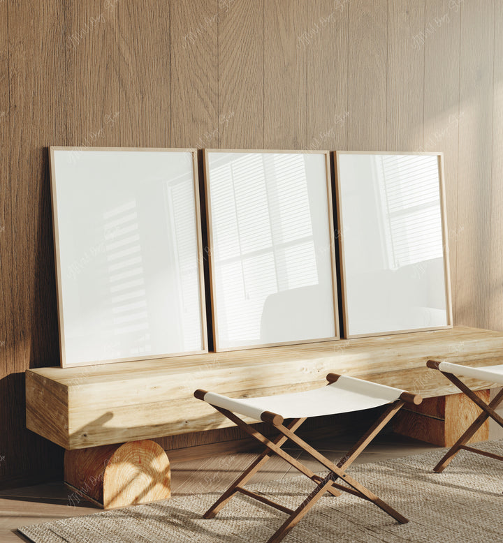 Set of 3 Wood Frame Mockup in Living Room,3x4 Vertical Frame Mock-Up