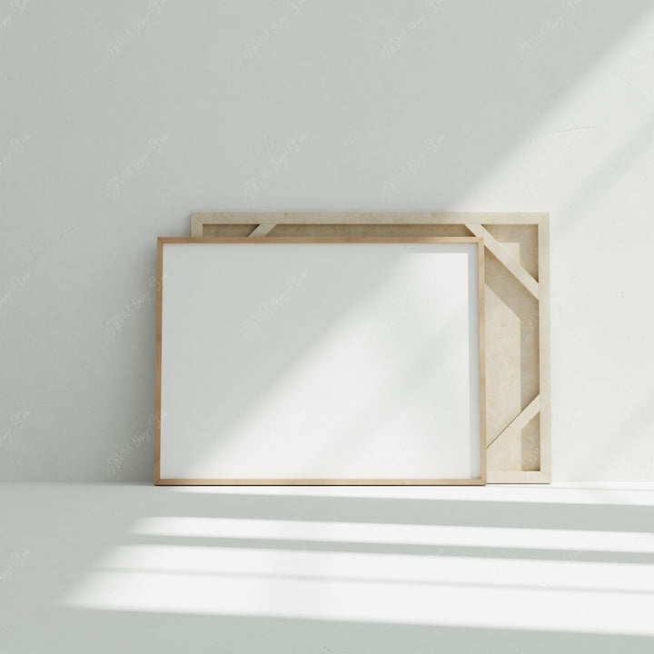 Minimalist 4x3 Wood Frame Mockups with Blank Background,Horizontal Picture Frame Mock-up