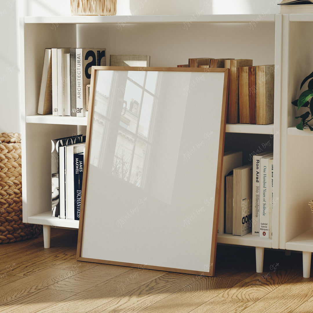 Wood Frame Mockup in home Interior,3x4 Ratio Frame Mock-Up with Reflection,Picture Frame Mockup