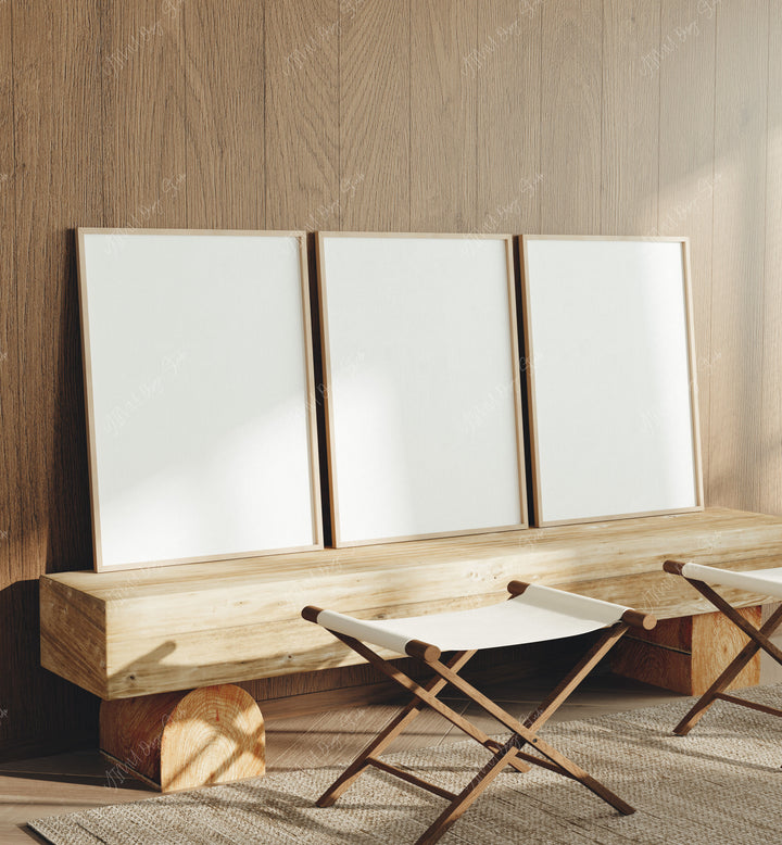 Set of 3 Wood Frame Mockup in Living Room,3x4 Vertical Frame Mock-Up