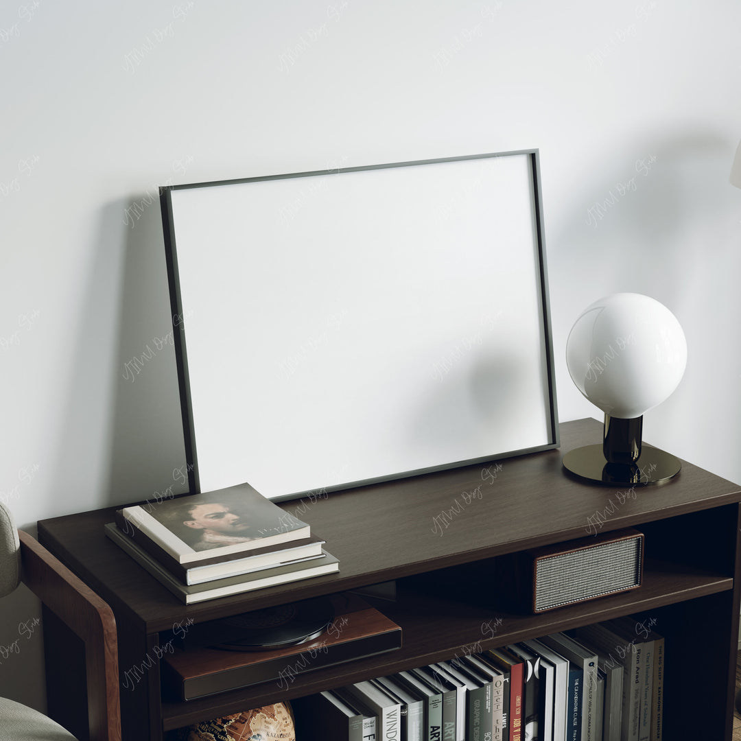 Black Frame Mockup in home Interior,4x3 Horizontal Frame Mock-Up with Reflection,Wall Art Mockup