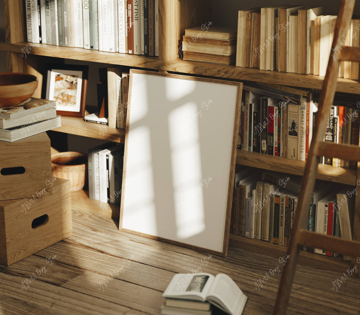 Wood Frame Mockup in Living Room,3x4 Ratio Frame Mock-Up,Minimal Home Interior Art Mockup