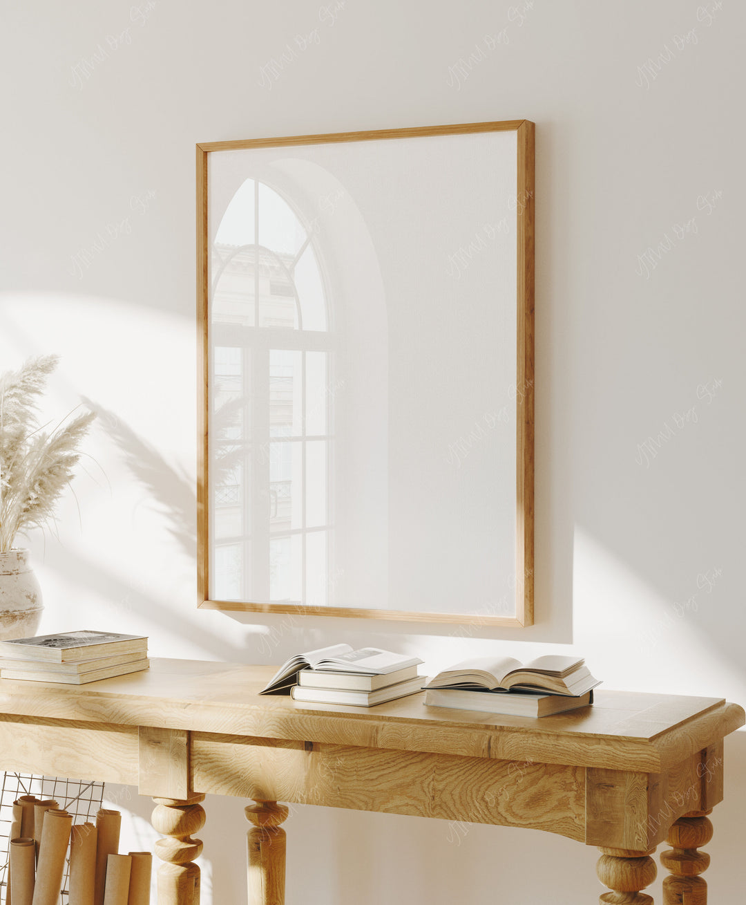 Wood Frame Mockup in Living Room,3x4 Ratio Frame Mock-Up with Reflection
