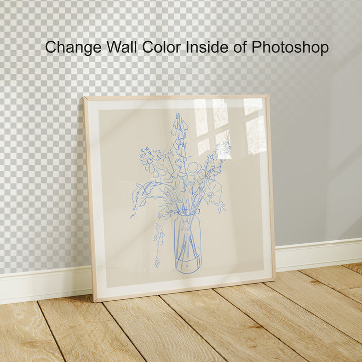 Minimalist Square Wood Frame Mockup with Reflection,Picture Frame Mockup