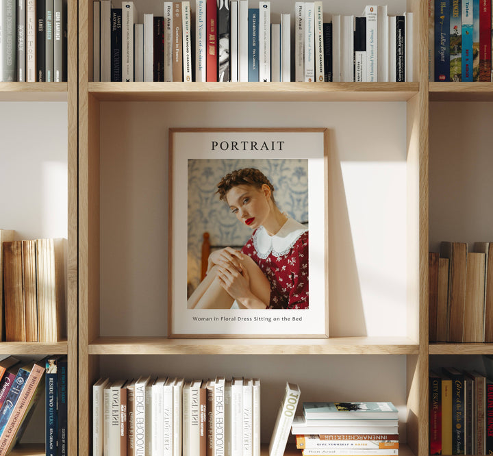 Wood Frame Mockup on Bookshelf,3x4 Ratio Frame Mock-Up,Picture Frame Mockup