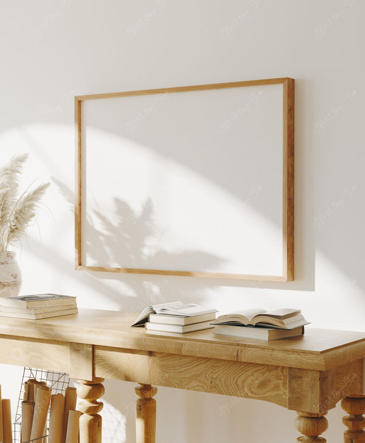 Wood Frame Mockup in home Interior,4x3 Horizontal Frame Mock-Up with Reflection