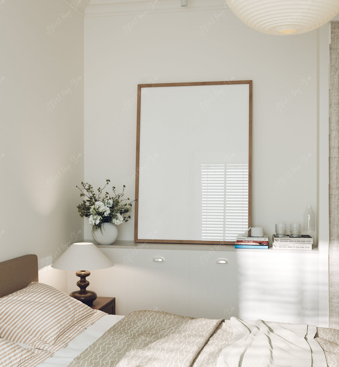 Wood Frame Mockup in Bedroom,5x7 Vertical Frame Mock-Up