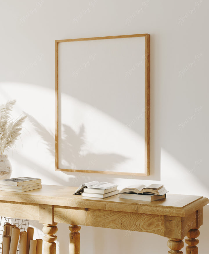Wood Frame Mockup in Living Room,3x4 Ratio Frame Mock-Up with Reflection