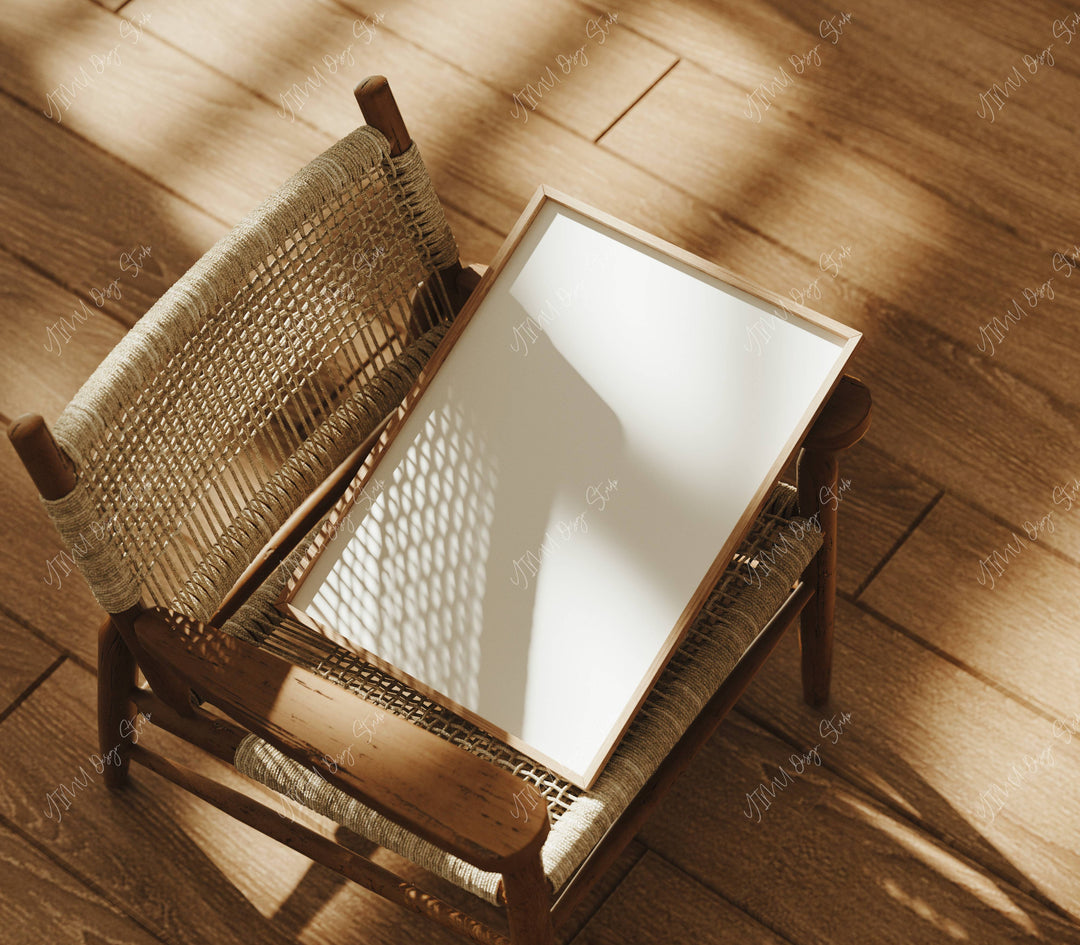 Wood Frame Mockup Lean on Chair,3x4 Ratio Frame,Aesthetic Mockup