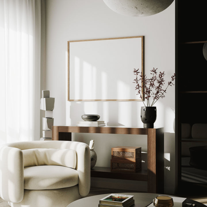 4x3 Horizontal Wood Frame Mockup with Reflection,Picture Frame Mockup
