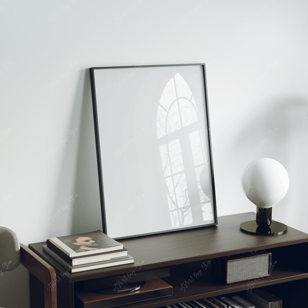 Black Frame Mockup in home Interior,3x4 Verical Frame Mock-Up with Reflection