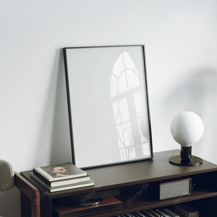 Black Frame Mockup in home Interior,3x4 Verical Frame Mock-Up with Reflection