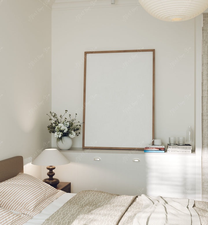 Wood Frame Mockup in Bedroom,5x7 Vertical Frame Mock-Up