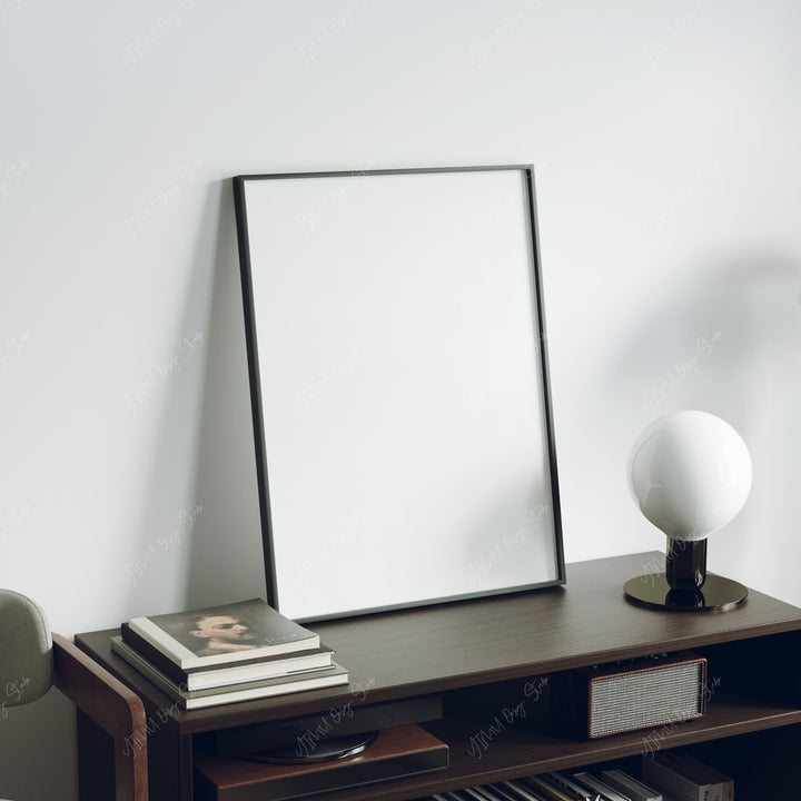 Black Frame Mockup in home Interior,3x4 Verical Frame Mock-Up with Reflection