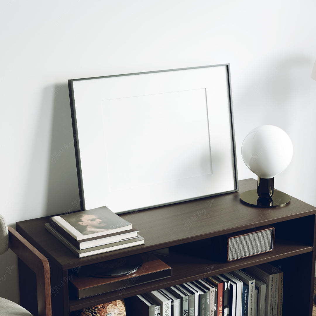 Black Frame Mockup in home Interior,4x3 Horizontal Frame Mock-Up with Reflection