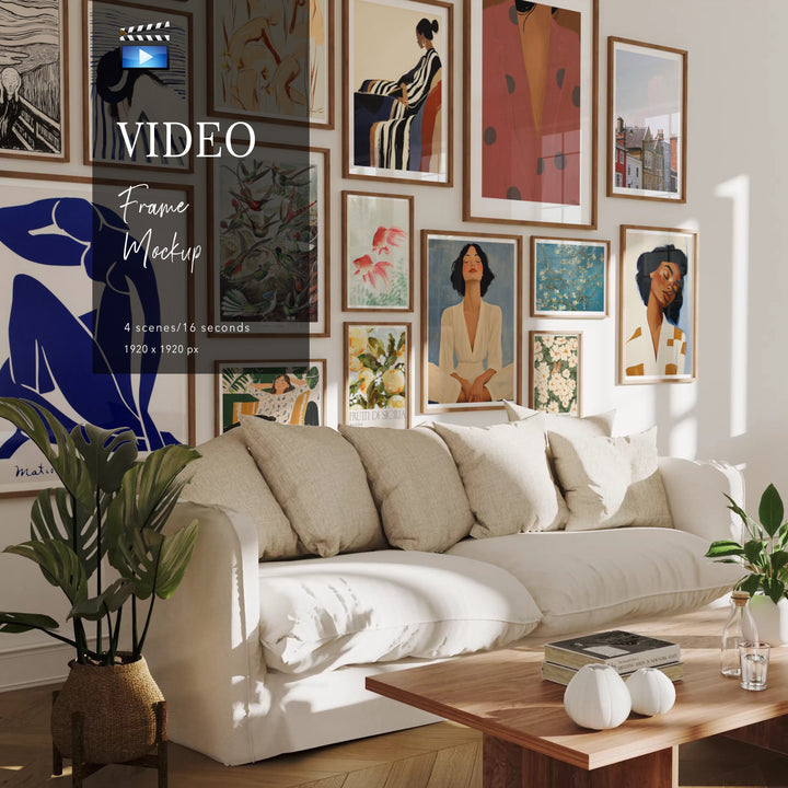 Gallery Frame Video Mockup | Vertical 5x7 Ratio | 4 Scenes Animated Mockup | Wall Art Video Mockup