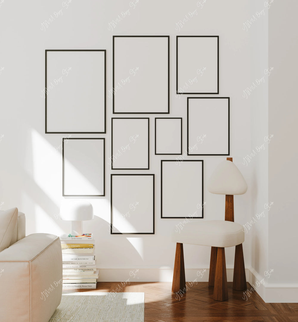 Gallery Wall Art Mockups, Multiple Frames, PSD Smart Object (Digital Download)