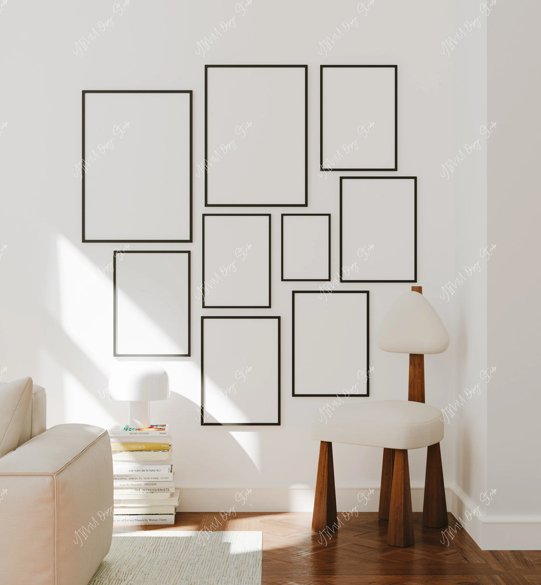 Gallery Wall Art Mockups, Multiple Frames, PSD Smart Object (Digital Download)
