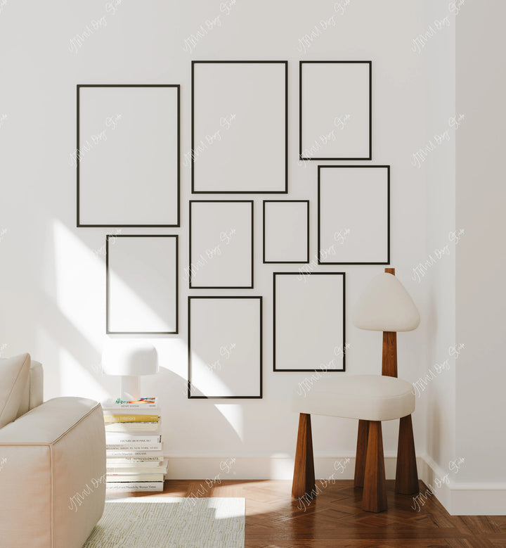 Gallery Wall Art Mockups, Multiple Frames, PSD Smart Object (Digital Download)
